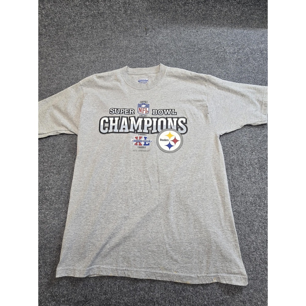 Pittsburgh Steelers Shirt Mens Large Gray NFL Football Reebok Super Bowl XL Tee
